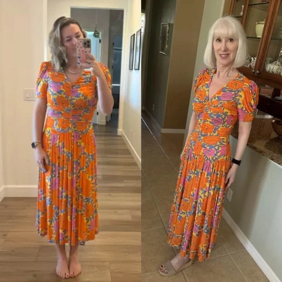 FARM Rio X Anthropologie short sleeve v neck ruched midi dress - Picture 3 of 14